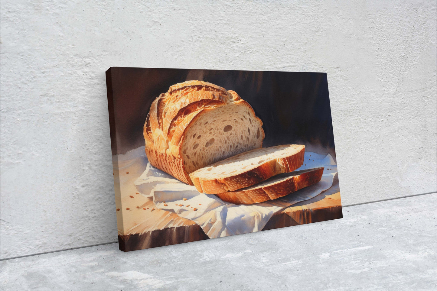 Bread Painting, Still Life, Loaf of Bread, Kitchen Decor, Dining Room Decor, Bakery Art, Baker Decor, Canvas Art Print, Ready to Hang