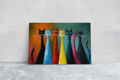 Rainbow Whisker Cats, Cat Lover Art, Large Art Print, Framed Canvas, Abstract Animal, Pastel Color, Colorful, Symbolism, Modern