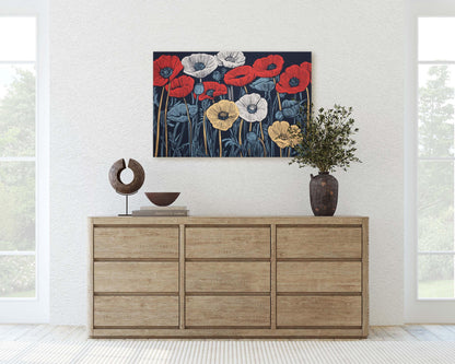 Tri-Color Poppies, Poppy Flower, Flower Painting, Dark Background