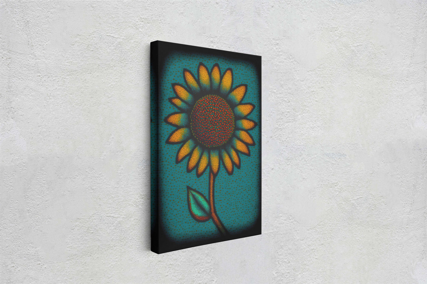 Sunflower, Abstract, Pointillism, Flower Decor, Large Print, Ready To hang, Farmhouse, Farm, Vertical Print, Modern Art, Contemporary