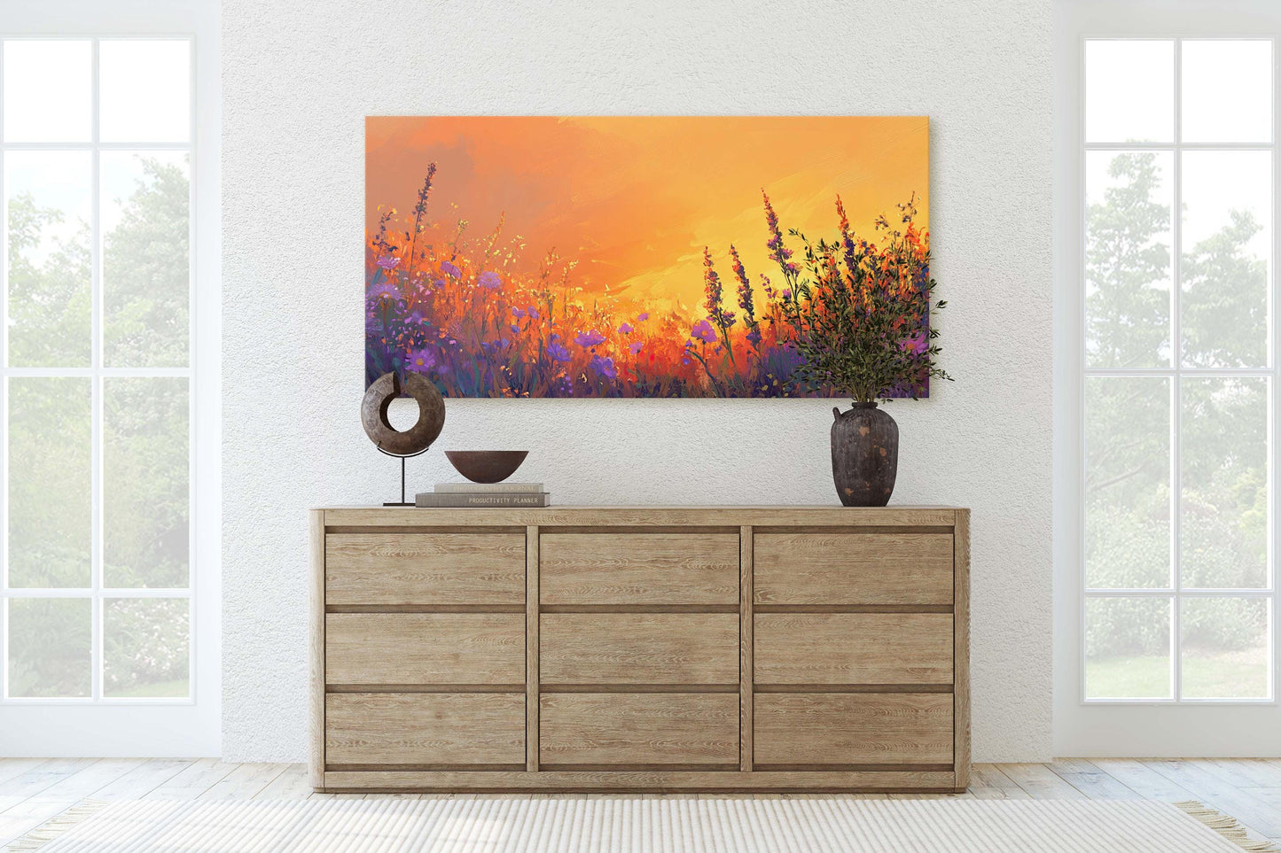 Orange Sunset, Wildflowers Print, Orange Sunrise, Floral Print, Botanical Art