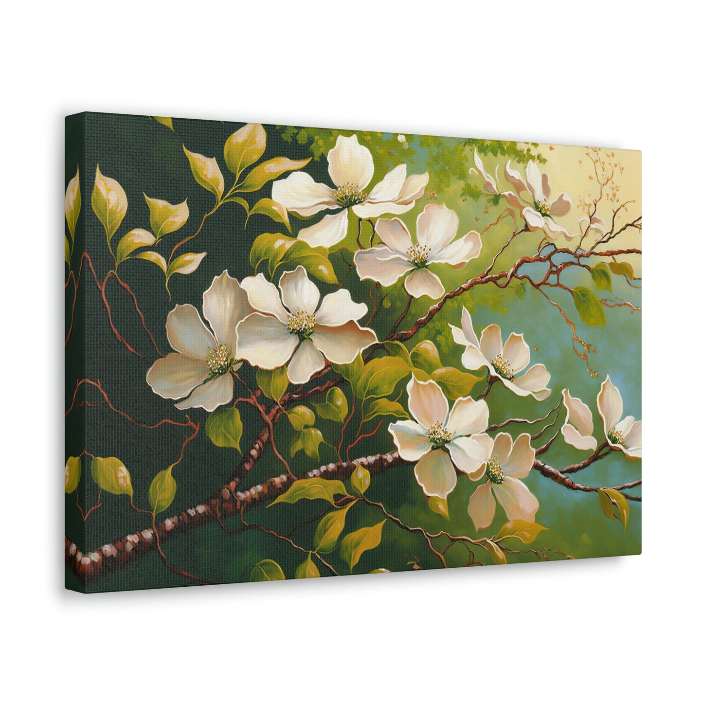 Dogwood Blossoms Canvas Art Ready To Hang Large Print, Oil Painting, Landscape, Bright, Spring