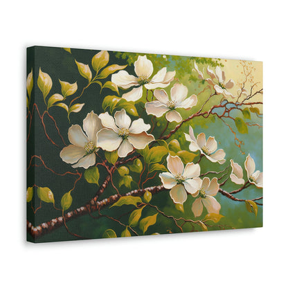 Dogwood Blossoms Canvas Art Ready To Hang Large Print, Oil Painting, Landscape, Bright, Spring