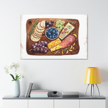 Watercolor Charcuterie Art Ready To Hang Large Print, Painting, Food, Kitchen Decor