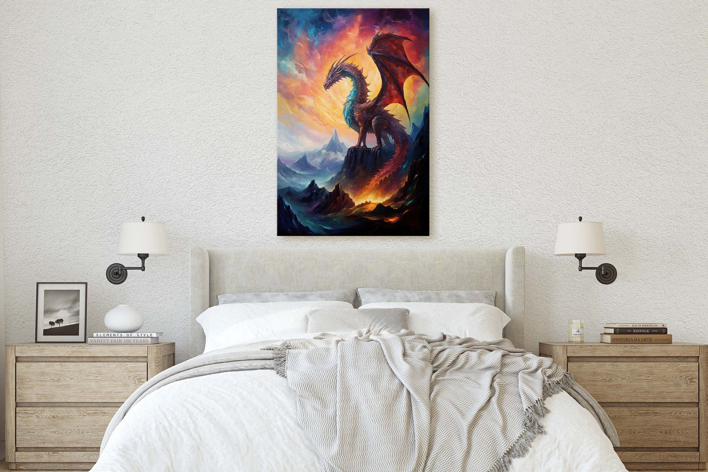 Dragon Portrait, Volcano Dragon, Mythical Creature, Fantasy Animal, Framed Canvas, Poster Print, Game room, Man Cave