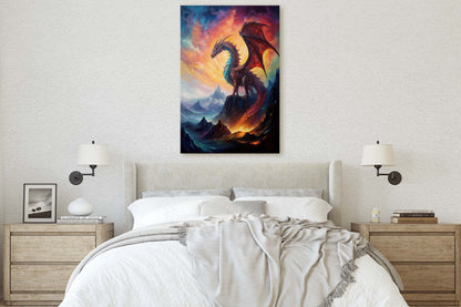 Dragon Portrait, Volcano Dragon, Mythical Creature, Fantasy Animal, Framed Canvas, Poster Print, Game room, Man Cave