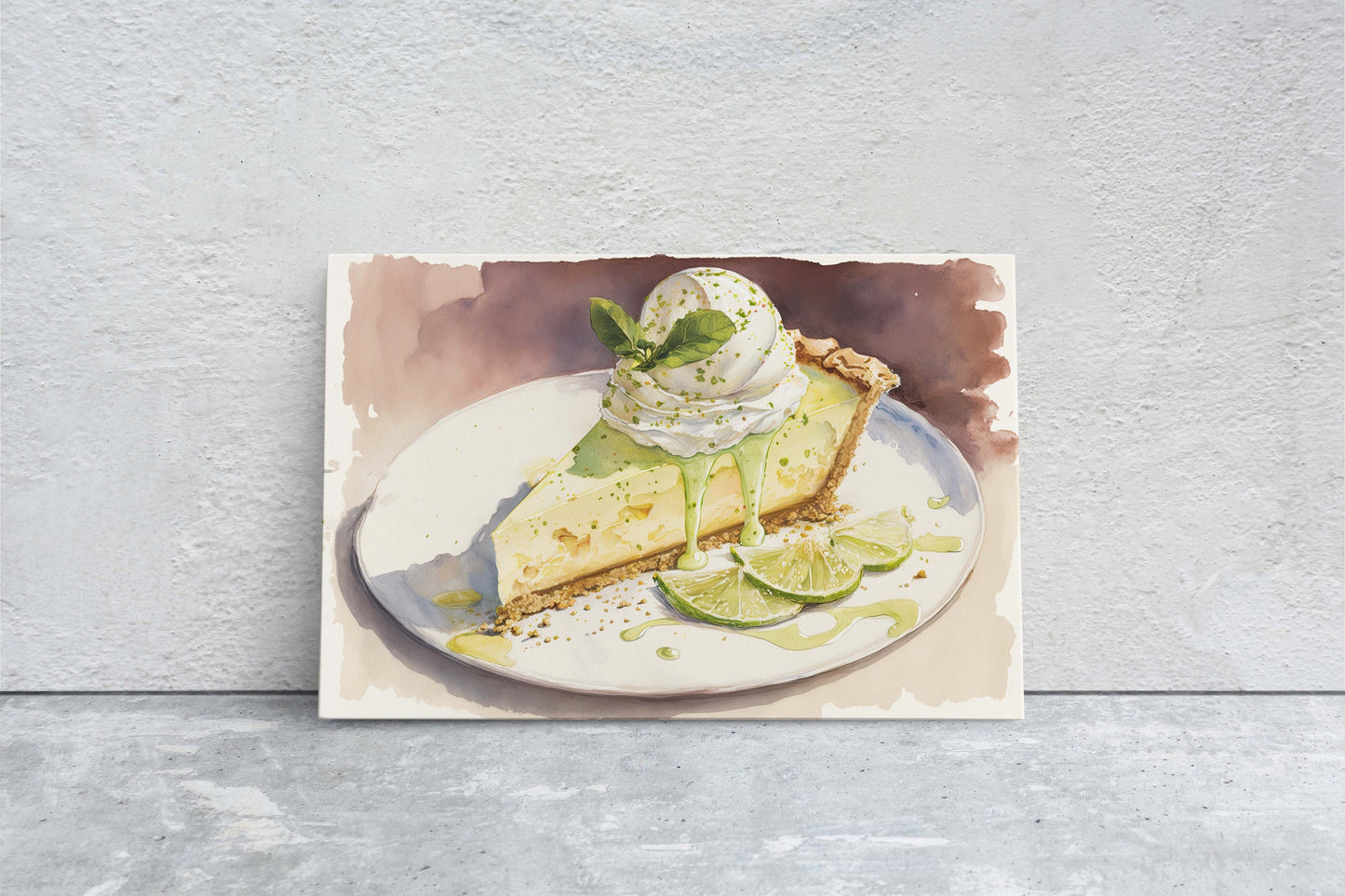 Watercolor Key Lime Pie, Dessert Art, Kitchen Wall Art, Dining Room Art, Ready To Hang, Large Print, Restaurant Print, Bakery Decor