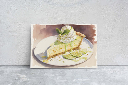 Watercolor Key Lime Pie, Dessert Art, Kitchen Wall Art, Dining Room Art, Ready To Hang, Large Print, Restaurant Print, Bakery Decor
