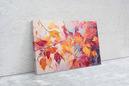 Abstract Leaf Print, Fall Leaves, Autumn,Red Orange Canvas, Fine Art, Modern Artwork, Contemporary Print, Framed Canvas
