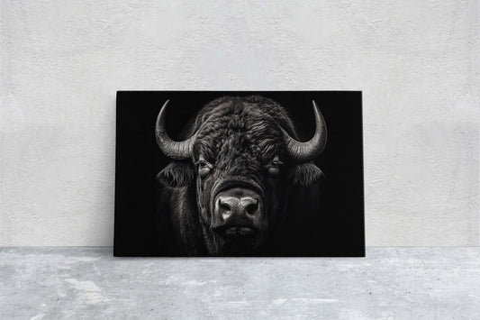 American Buffalo, Bison Picture, Buffalo Painting, Dramatic Bison, Americana, American West, Photography, Photo, Framed Canvas