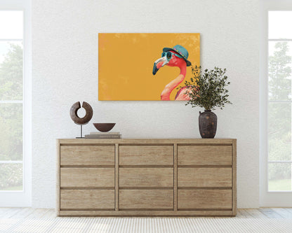 Hipster Flamingo, Pop Art, Street Art, Graffiti Painting, Animal Sunglasses, Orange Blue, Fun Quirky, Large Art Print, Kids Room, Pink