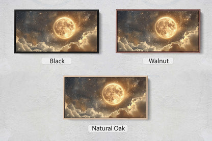 Full Moon Vintage ,Cloudy Moon Sky, Moon Painting, Moon and Stars