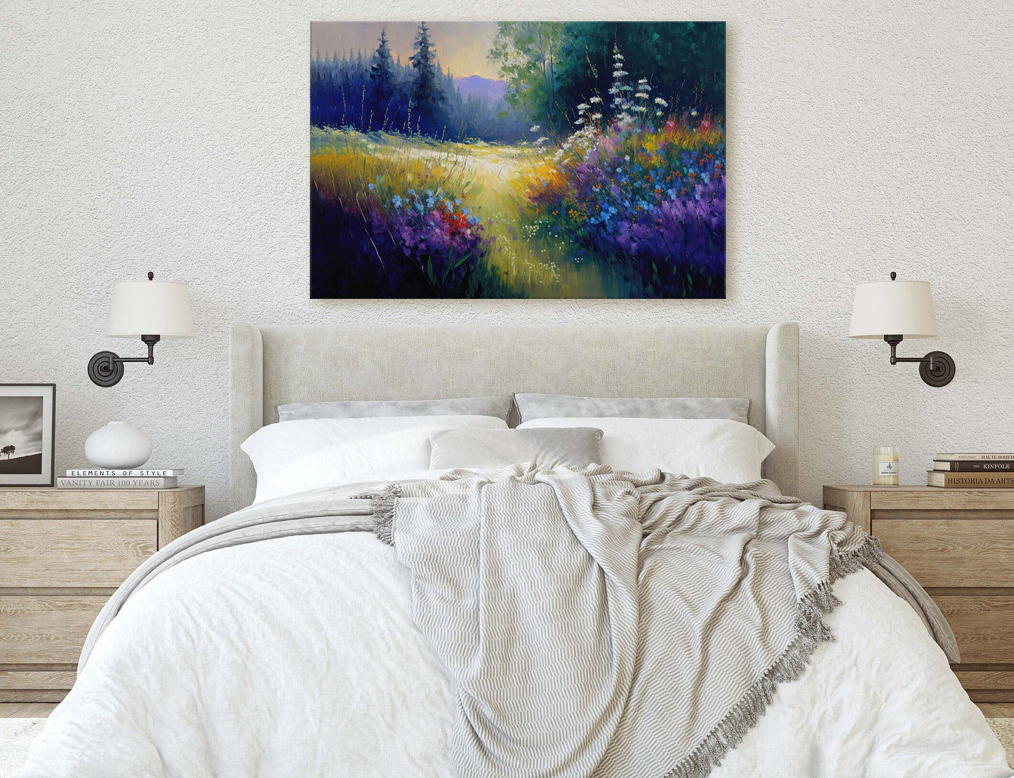 Flower Meadow Canvas Art Ready To Hang Large Print, Oil Painting, Landscape