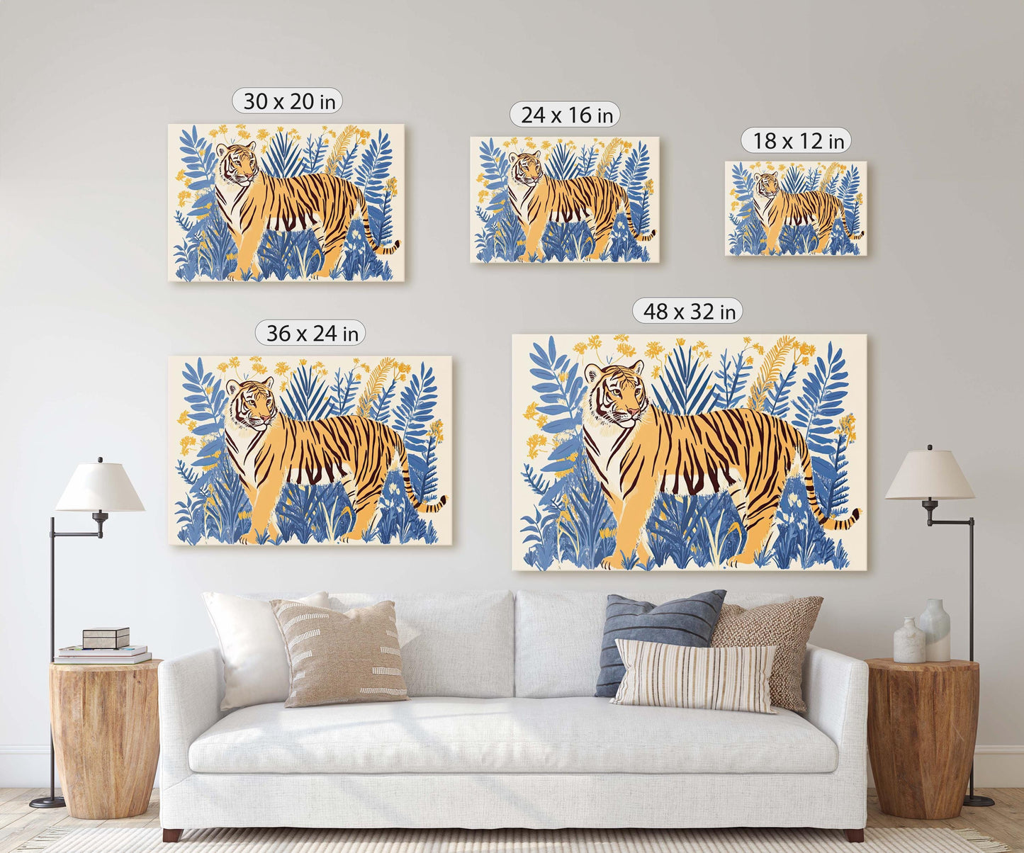 Jungle Tiger, Minimalist Tiger Print, Botanical Animal