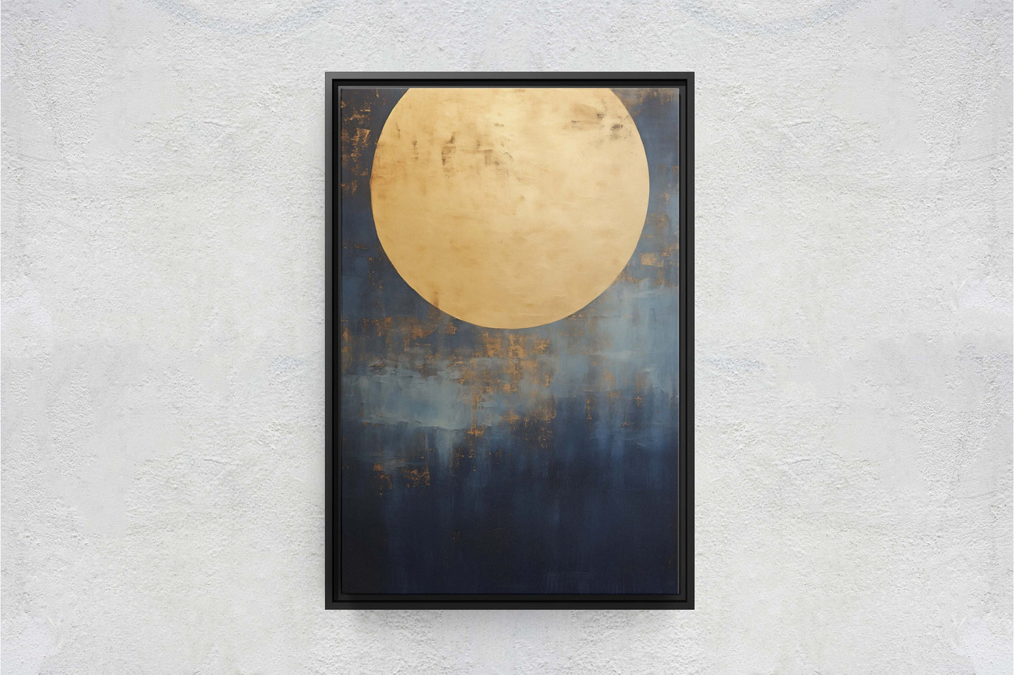 Gold Moon on Indigo, Moon Painting, Minimalist Art, Circle Indigo, Maximalist Art, Contemporary Decor, Celestial Art, Space Decor, Night Sky
