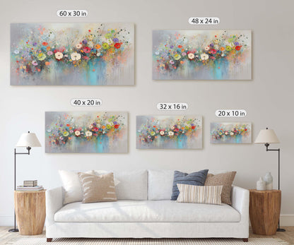 Wildflowers in Rain, Flowers in Rain, Abstract Wall Art, Framed Canvas, Watercolor flowers,  Floral Print, Classic, Rustic Farmhouse