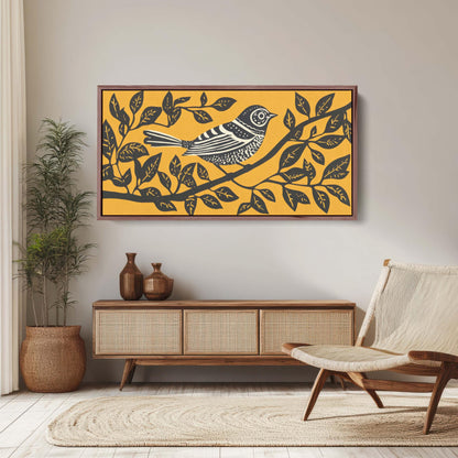 Linocut Bird Art, Scandinavian Art, Contemporary Decor
