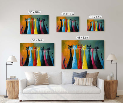 Rainbow Whisker Cats, Cat Lover Art, Large Art Print, Framed Canvas, Abstract Animal, Pastel Color, Colorful, Symbolism, Modern