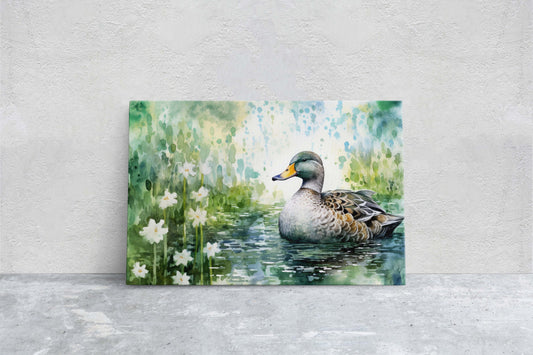Duck Painting, Duck on Pond, Mallard Duck, Bird Art, Green Pond, Framed Canvas, Large Art Print, Traditional Print, Avian Decor