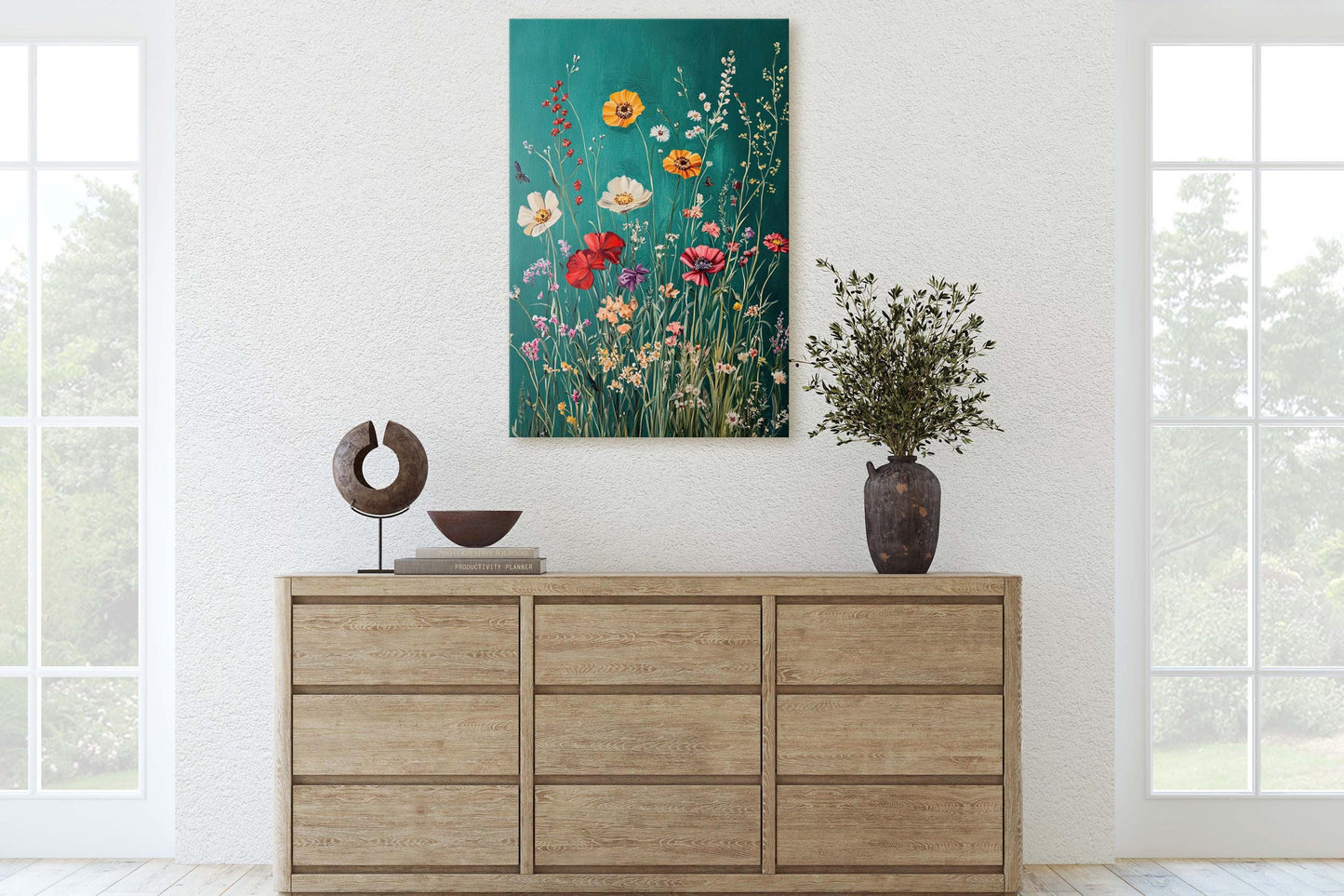 Spring Wildflowers, Green Decor, Flower print
