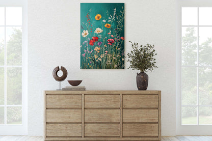 Spring Wildflowers, Green Decor, Flower print