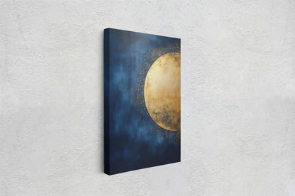 Gold Moon on Indigo, Moon Painting, Minimalist Art, Circle Indigo, Maximalist Art, Contemporary Decor, Celestial Art, Space Decor, Night Sky