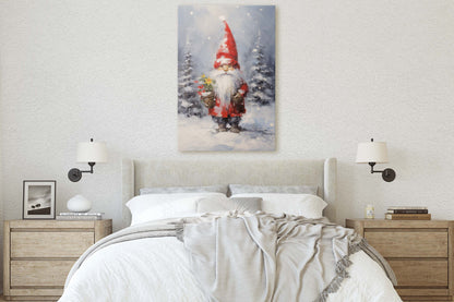 Christmas Elf, Christmas Gnome, Santa Clause Flower, Cute Santa, Christmas Decor, Xmas Painting, Framed Canvas