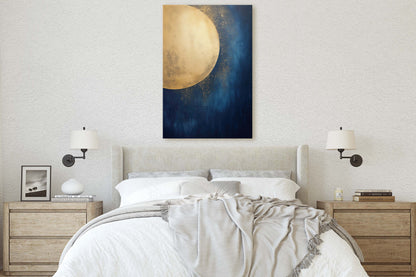 Gold Moon on Indigo, Moon Painting, Minimalist Art, Circle Indigo, Maximalist Art, Contemporary Decor, Celestial Art, Space Decor, Night Sky