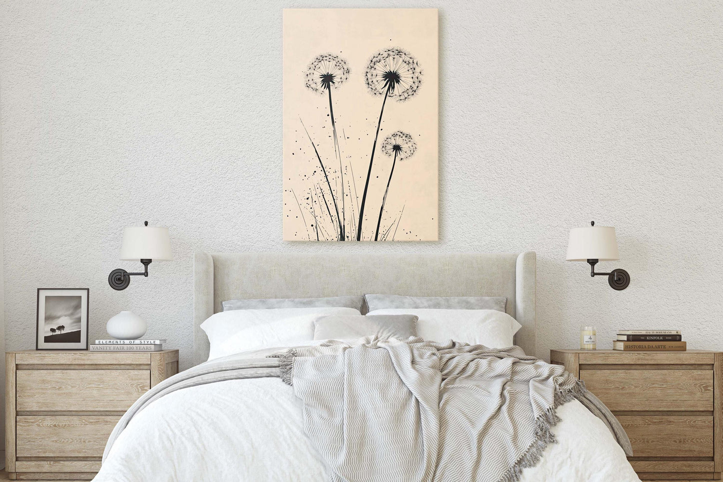 Minimalist Dandelion, Dandelion Print, Black and White, Cream, Neutral Colors
