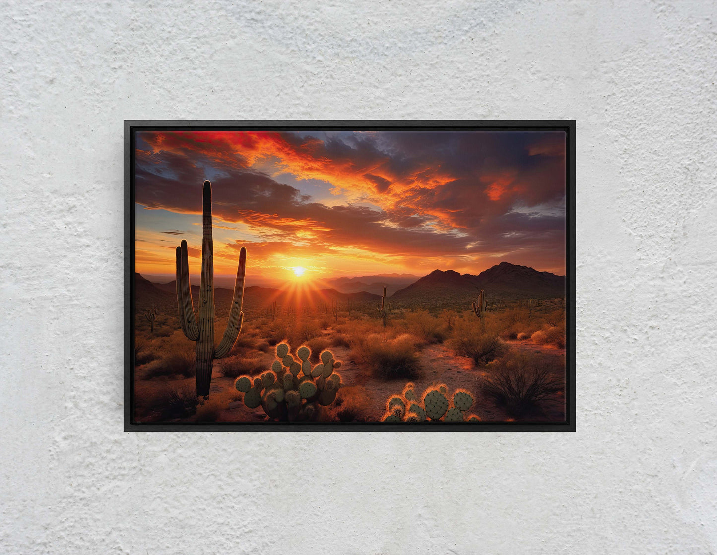 Desert Sunset on Canvas, Subdued Desert, Landscape Realistic, Realism Painting, Dramatic Sand, Cactus Sunset, Evening Art, Nature Painting