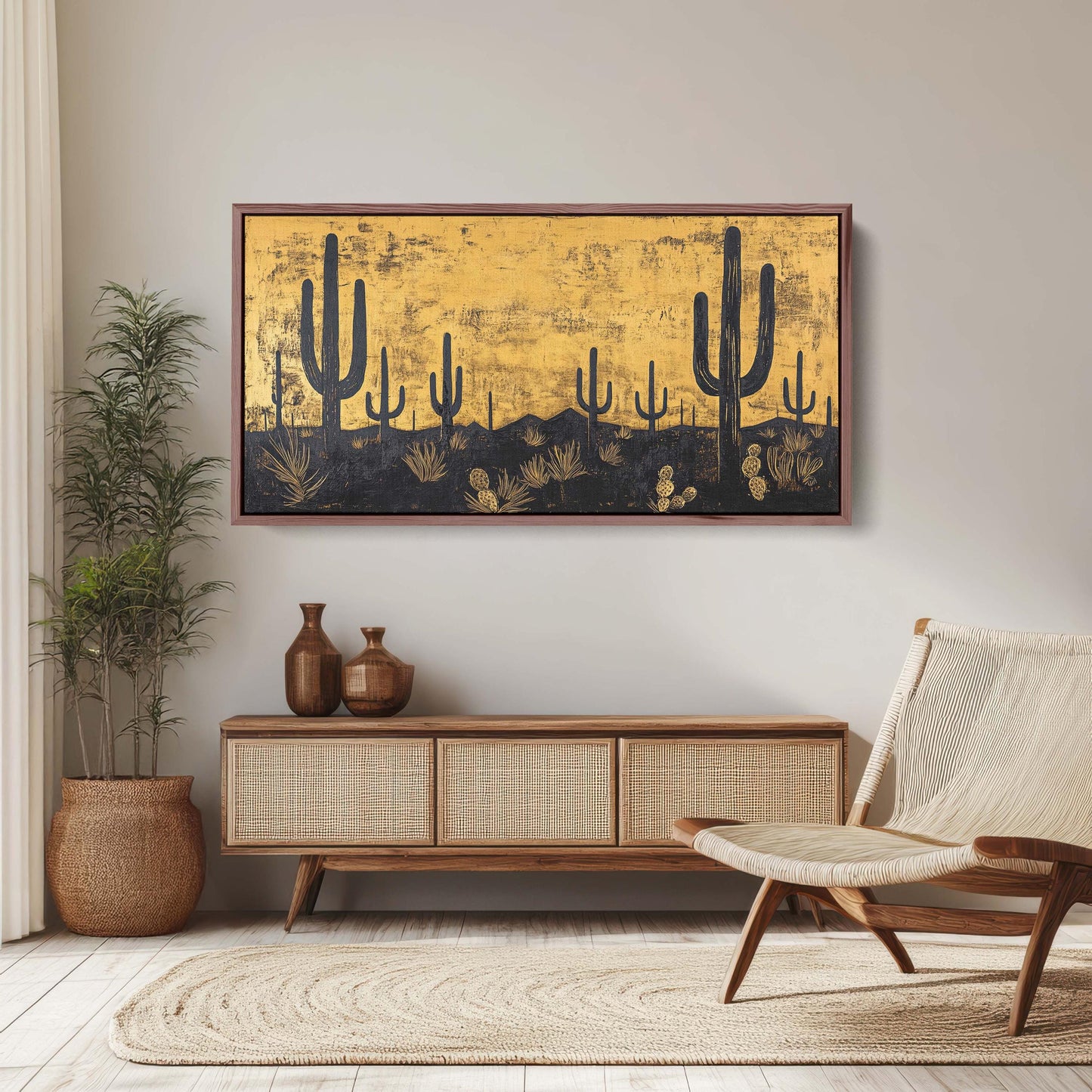 Empty Desert Print, Black and Gold, Cactus Decor