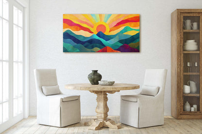 Sunshine Mountain, Canvas Print, Sunset Decor, Flat Art, Vibrant Color, Bold Art, Abstract, Mid Century Modern, Scandinavian Print