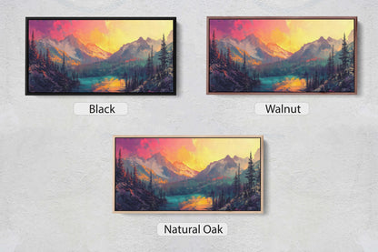 Colorful Mountain Sunrise On Canvas, Smoky Forest, Foggy Mountains, Vibrant Color, Abstract Art