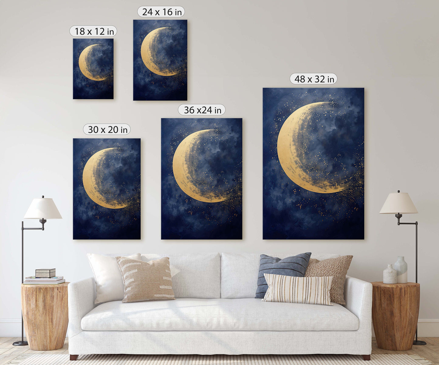 Gold Moon on Indigo, Moon Painting, Minimalist Art, Circle Indigo, Maximalist Art, Contemporary Decor, Celestial Art, Space Decor, Night Sky