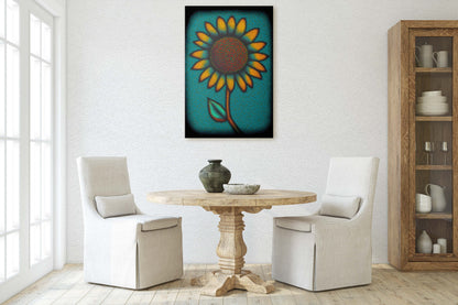 Sunflower, Abstract, Pointillism, Flower Decor, Large Print, Ready To hang, Farmhouse, Farm, Vertical Print, Modern Art, Contemporary