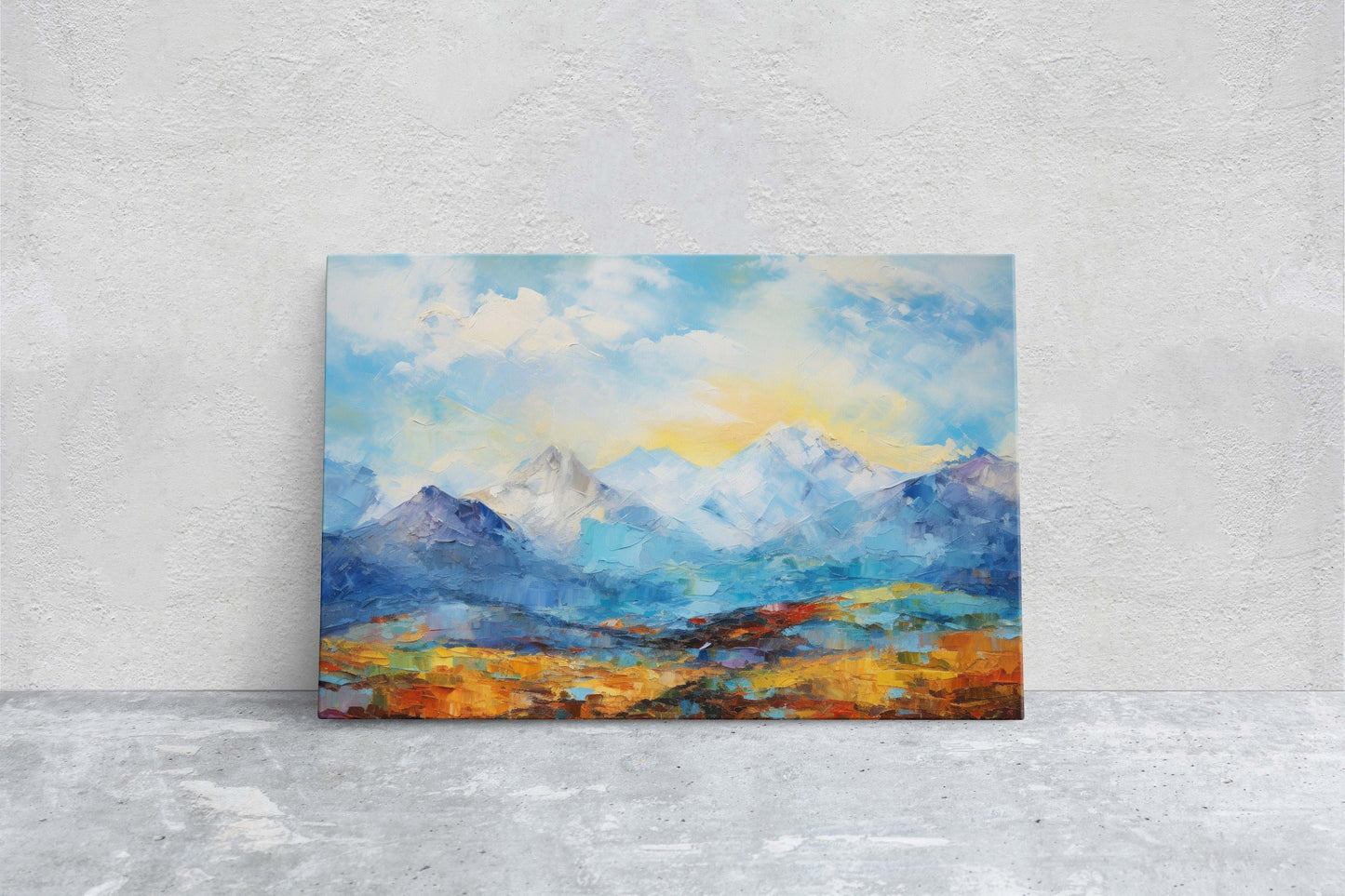 Abstract Mountains, Impressionist Art, Mountain Landscape, Scenic Decor, Painting Print, Framed Canvas, Large Art Print