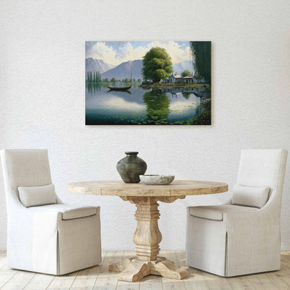 Lake Cottage Canvas Art Ready To Hang Large Print, Oil Painting, Landscape, Dali Lake India