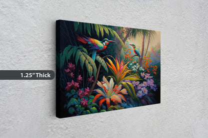 Jungle Birds of Passion Flowers Art Ready To Hang Large Print, Oil Painting, Landscape, Natural Beauty, Colorful