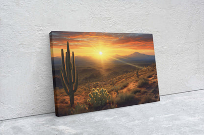 Desert Sunrise on Canvas, Subdued Desert, Landscape Realistic, Realism Painting, Dramatic Sand, Cactus Sunrise, Evening Art, Nature Painting