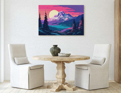 Snowy Mountain on Canvas, Bold Color, Snow Cap, Sunset Landscape, Bright Tones, Ready to Hang, Large Print, Colorado Mountain, Vibrant