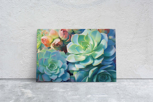 Succulent Canvas, Cactus Painting, Botanical Painting, Large Print, Ready to Hang, Nature Painting, Flower Decor, Gift For Home, Colorful