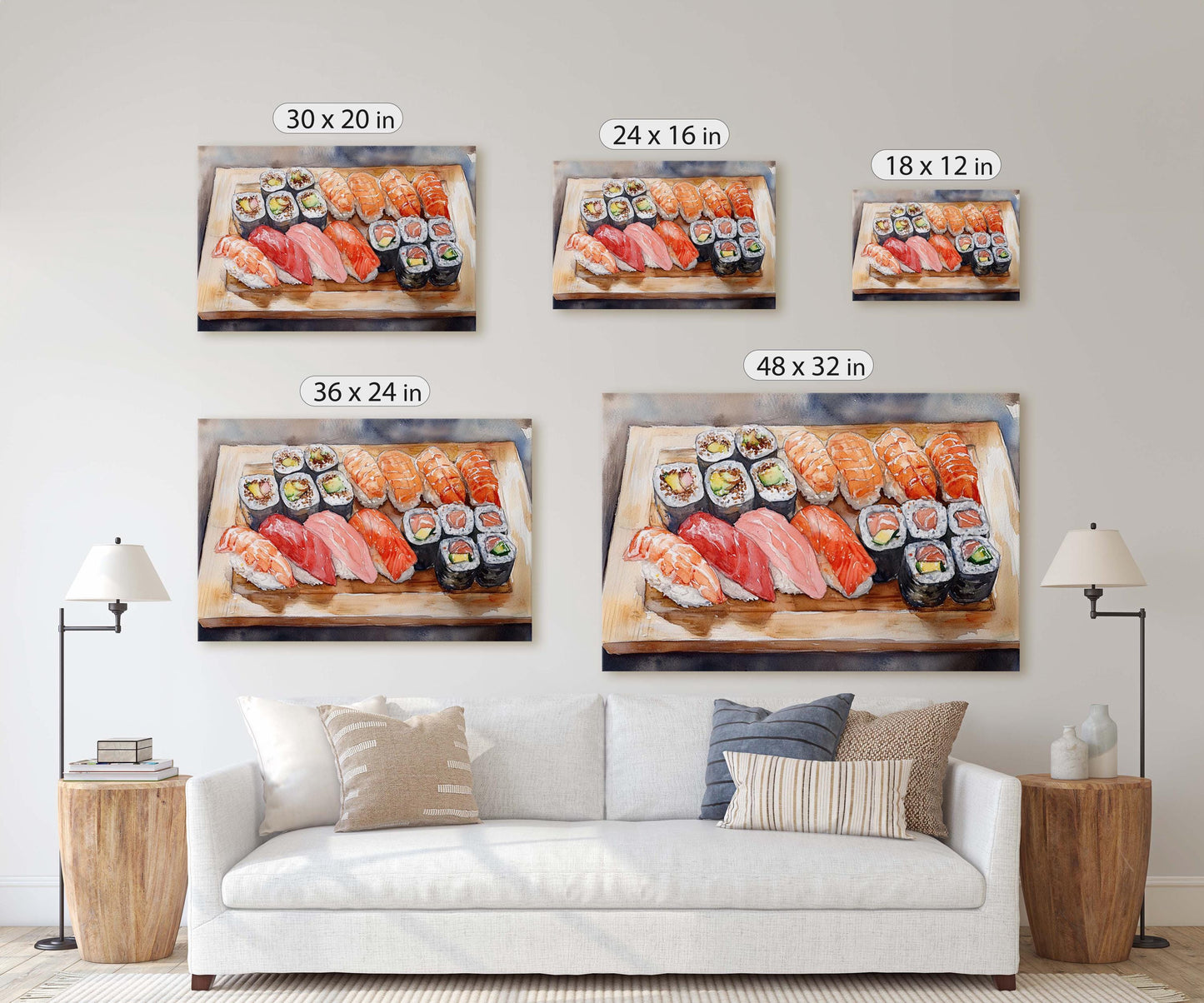 Sushi Print, Sashimi Canvas, Food Decor, Kitchen Art