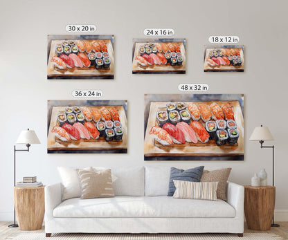 Sushi Print, Sashimi Canvas, Food Decor, Kitchen Art