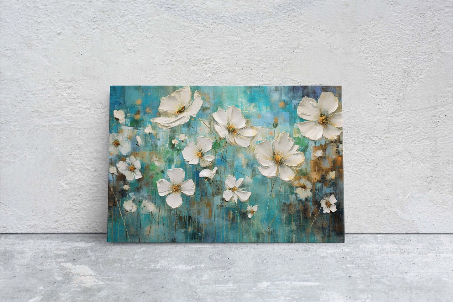 White Poppies on Canvas, Wildflower Print, Subtle Decor, Flower Art, Painting Print, Abstract Flowers, Impressionist Art, Large Print