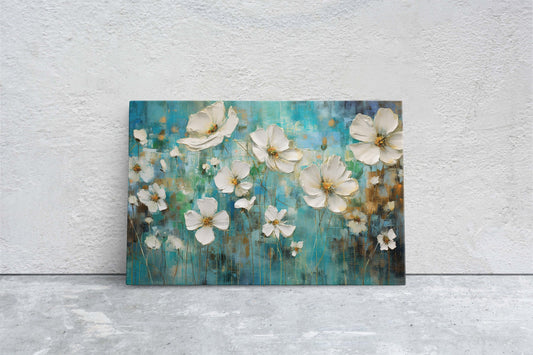 White Poppies on Canvas, Wildflower Print, Subtle Decor, Flower Art, Painting Print, Abstract Flowers, Impressionist Art, Large Print