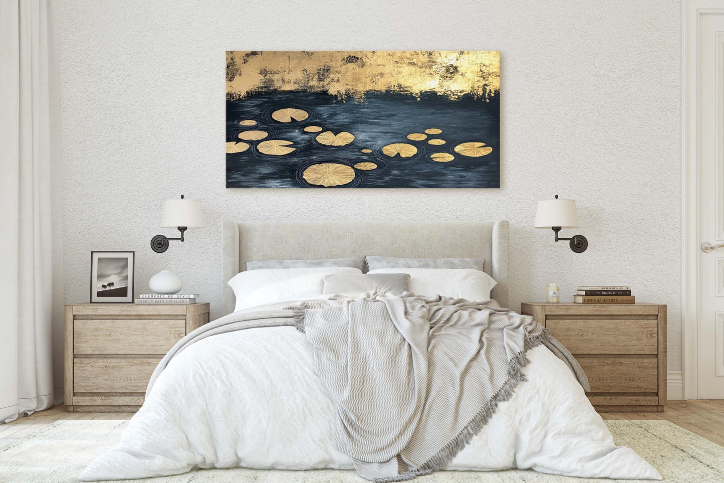 Lily Pad Pond, Black and Gold, lillipad Contemporary, Modern Abstract