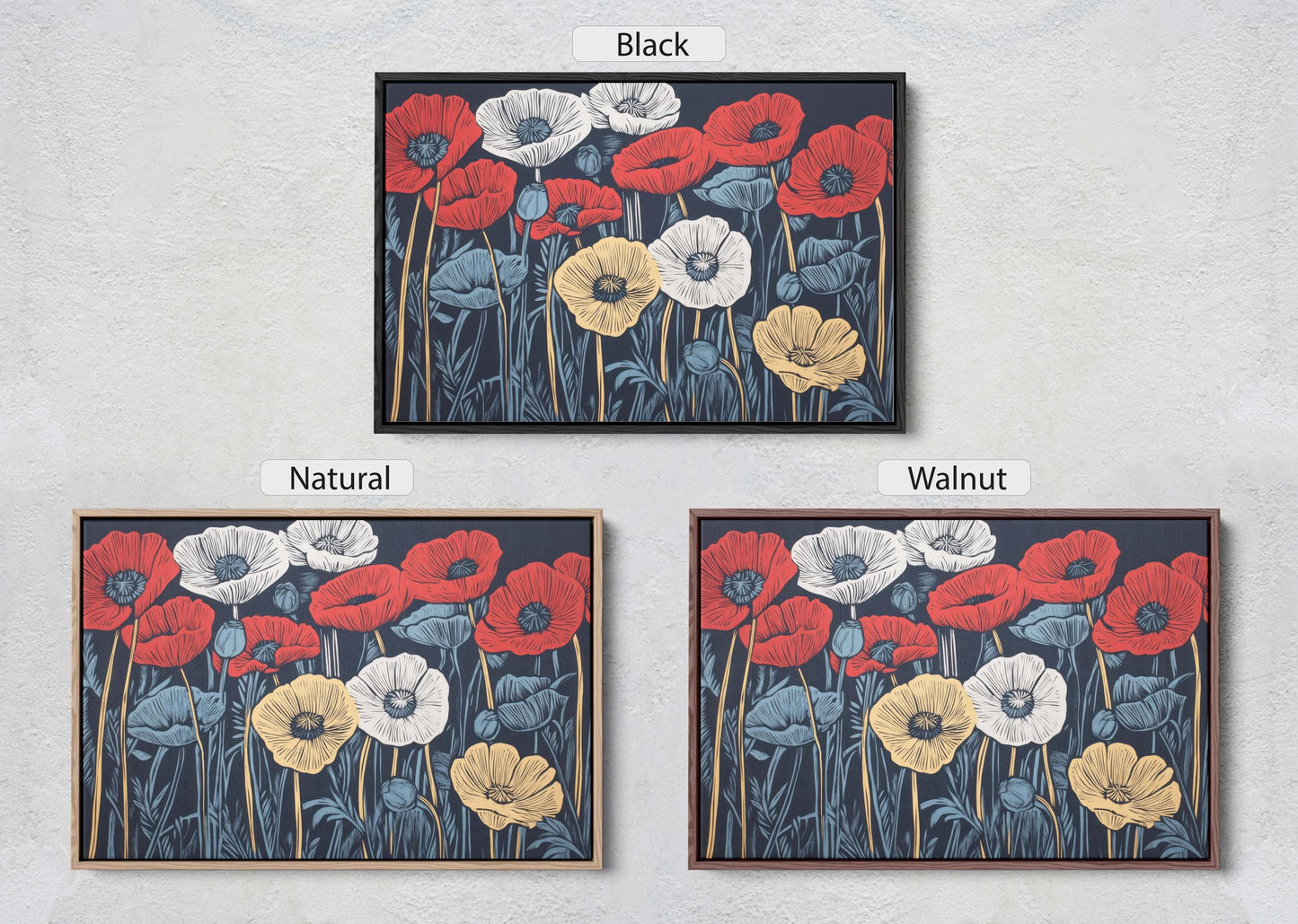 Tri-Color Poppies, Poppy Flower, Flower Painting, Dark Background
