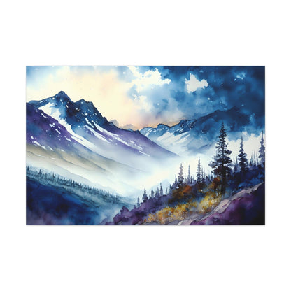 Mountain Side Landscape - Watercolor stretched canvas