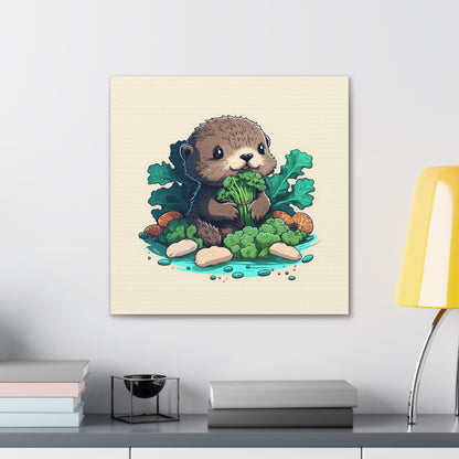Otter Eating Vegetables Stretched Canvas Art