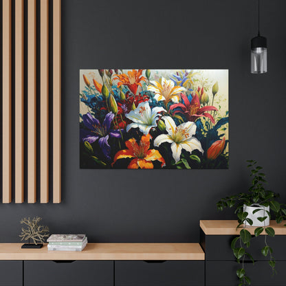 Lilies Colorful Canvas Art Ready To Hang Large Print, Oil Painting, Flowers, Floral